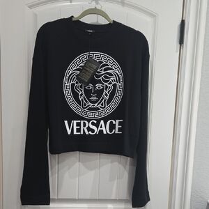 Versace Women's Black Medusa Crop Sweatshirt